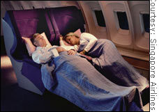 Singapore Airlines says its new business class seats can become the first airborne double bed.