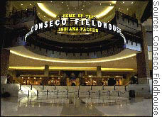 Conseco was the fifth stadium or arena sponsor to go bankrupt in 2002.