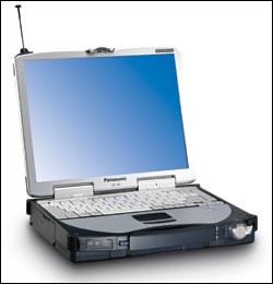 The battled-hardened Panasonic Toughbook 28 has a 13.1-inch screen, 800-MHz processor, 256MB of SDRAM expandable to 512MB, and 30GB HDD.