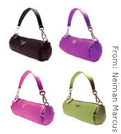 Colorful Prada bags, $250 each, add a festive touch this season