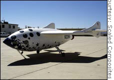 Burt Rutan's SpaceShipOne could be the first privately-financed manned spacecraft.