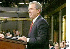President Bush looks out over Congress during Monday's State of the Union address.