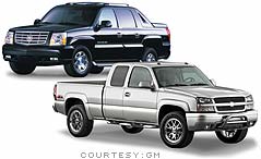 The Escalade EXT (top) and Silverado, two of the pickups included in GM's recall of 4 million vehicles.