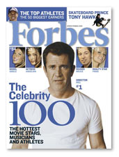 Mel Gibson tops Forbes magazine's 'Celebrity 100' list.