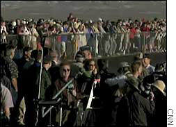 Crowds watching the launch of SpaceShipOne Monday in the Mojave Desert.