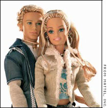 Blaine doll, left, is Barbie's new love.