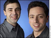 Larry Page, left, and Sergey Brin were named two of the richest Americans by Forbes magazine on Thursday.