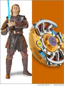 The Anakin Skywalker action figure (left, available in April: $5.99) from the 
