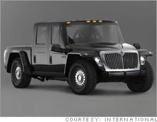 The MXT concept truck, due out in late 2005, would be the smallest of three monster pickups from International.