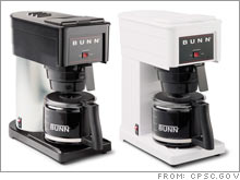 The recalled Bunn-O-Matic coffeemakers have either a black or white plastic base and top, and measure 14 1/4-inches high by 7-inches wide by 13 3/4 -inches deep.