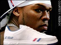 50 Cent pitches for Reebok's G Unit shoes.