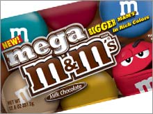 The new Mega M&M's are about 55 percent larger than the originals.