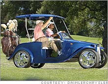 Ex-Chrysler chairman Lee Iacocca and rapper Snoop Dogg ride a modified golf cart in a new Chrysler ad.