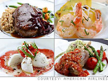American Airlines is serving up beef with red onions, mojito shrimp with pineapple, lamb shank and coppa with mozzarella.