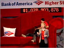 Bank of America planted a giant couch in New York's Grand Central Station to symbolize how loose change can add up to savings.