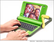 The laptop, powered with a crank, is intended for students.
