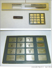 Fake keypads and card slots used by thieves to take banking information and steal money from victims' bank accounts.