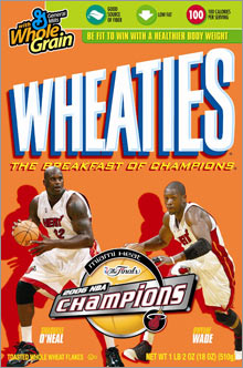 Wade made it to the box of Wheaties with teammate Shaquille O'Neal after leading the Miami Heat to the NBA championship this week.