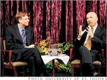 Bill Gates and Best Buy founder Richard Schulze share war stories with students at the University of St. Thomas.