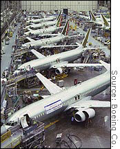 The Boeing 737 assembly plant in Renton, Wash. The Machinists union is challenging a management contention that employees laidoff after 9/11 should not be recalled when demand for jets increases.