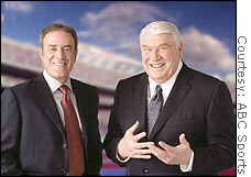 Al Michaels, left, and John Madden, become the 13th different pairing in the Monday Night Football broadcast booth.