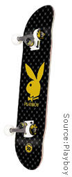 The limited-edition skateboard features the Playboy rabbit and the 50th Anniversary seal.