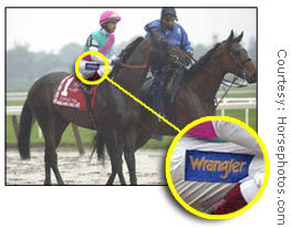 Jockey Jerry Baily wore an ad for Wrangler when he won the 2003 Belmont Stakes aboard Empire Maker. Baily was one of the plaintiffs in the case that Thursday allowed Kentucky Derby jockeys to also wear ads in that race.