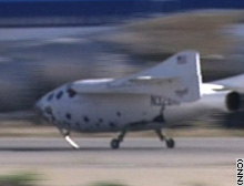SpaceShipOne as it landed Monday, completing the first privately financed manned space flight.