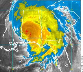 Radar image of Hurricane Ivan as it moves inland from the U.S. Gulf Coast Thursday.