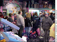 Shoppers at The Disney Store at the Warwick Mall in Warwick, R.I. line up at the cash register.
