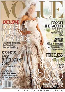 Melania Knauss posed in her Christian Dior wedding gown on the February cover of Vogue magazine, above. She will marry Donald Trump this weekend in Palm Beach, Florida.