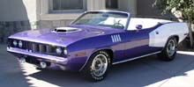This 1971 Plymouth Cuda convertible is expected to sell for about $150,000 at this week's Barrett-Jackson auction. A car like this with a Hemi engine would be worth over $2 million.