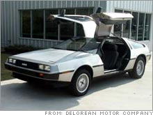 The DeLorean, with its unusual doors, was developed by automaker John DeLorean, who died Saturday.