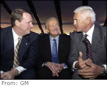 GM CEO Rick Wagoner, left, will take over day-to-day management of GM North America, which was previously the responsibility of Gary Cowger, center, and Bob Lutz, right.
