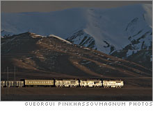The Qinghai-Tibet freight train, near the town of Erdaogou, at 15,000 feet.